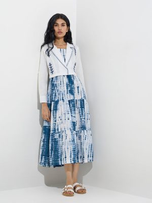 Bombay Paisley Indigo Tie-Dye Cotton A-Line Dress with Jacket
