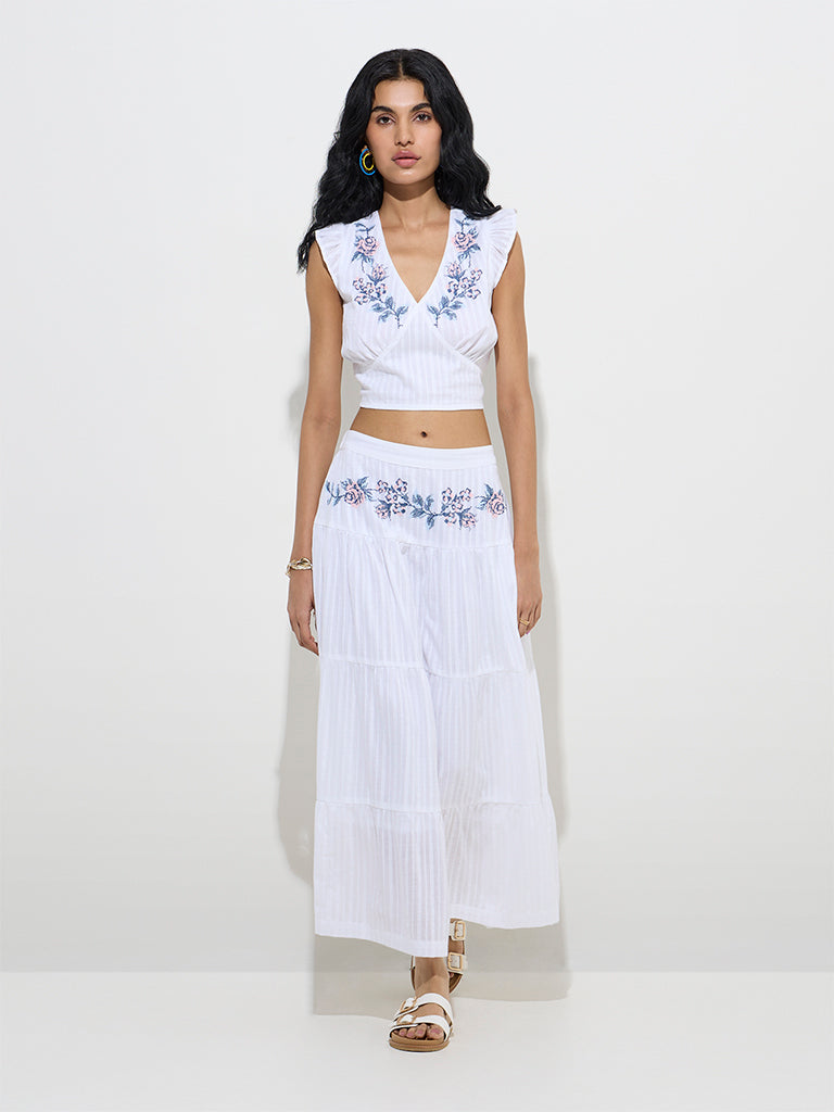 Bombay Paisley White Floral Embroidered Cotton Top - Image 2
