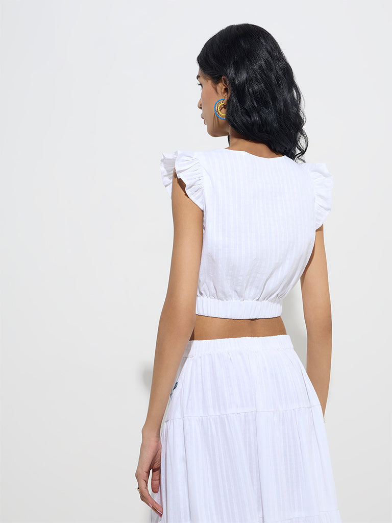 Bombay Paisley White Floral Embroidered Cotton Top - Image 4