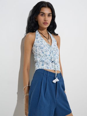 Bombay Paisley Blue Floral Design Cotton Top