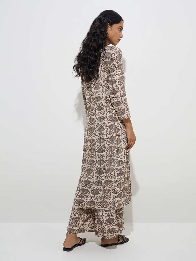 Utsa Charcoal Floral Pattern A-Line Kurta - Image 4