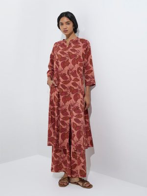 Utsa Pink Botanical Printed A-Line Kurta