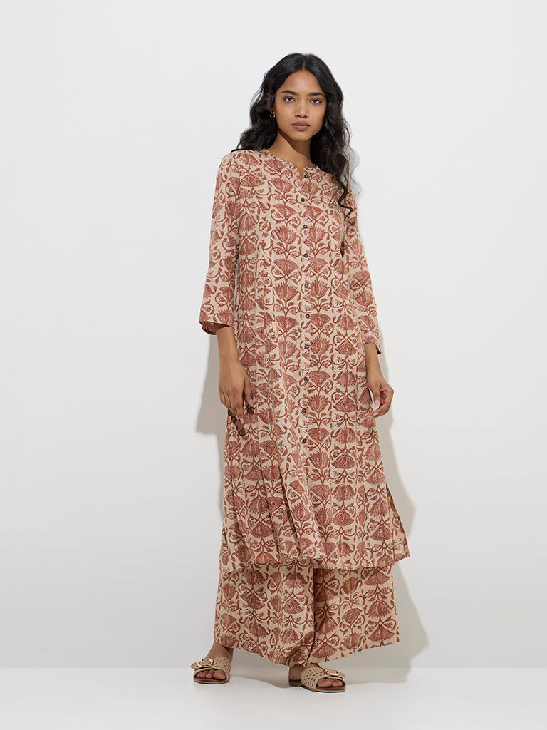 Utsa Brown Floral Design Palazzos