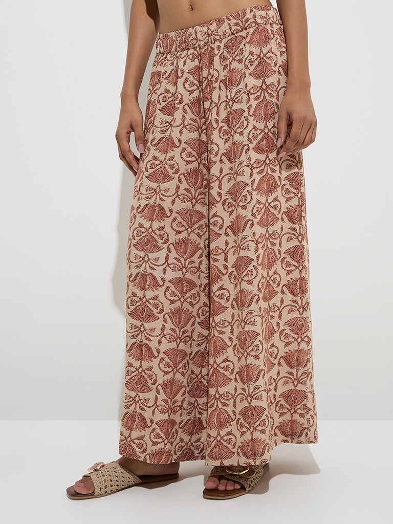 Utsa Brown Floral Design Palazzos - Image 2
