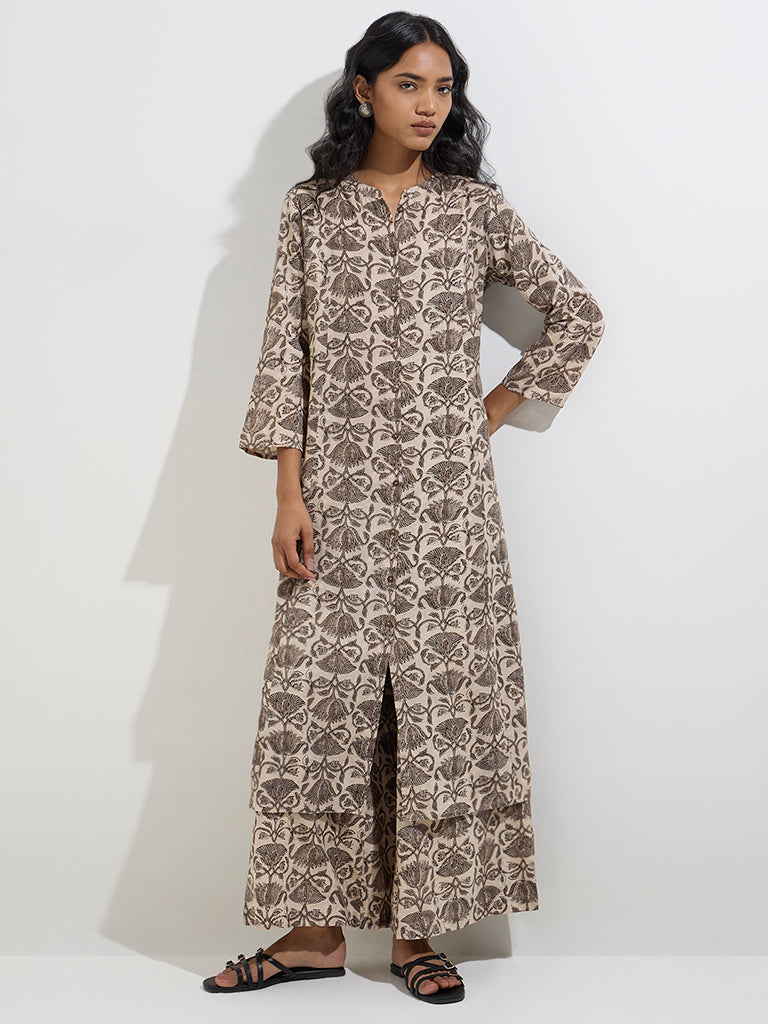 Utsa Charcoal Floral Printed Palazzos