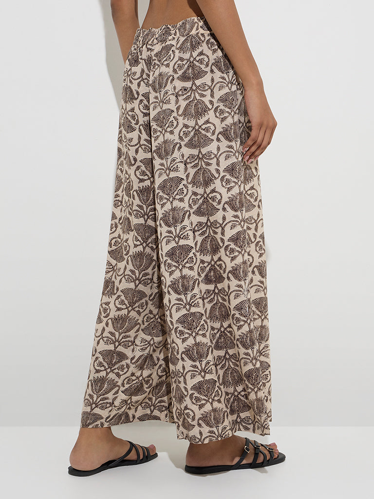 Utsa Charcoal Floral Printed Palazzos - Image 4