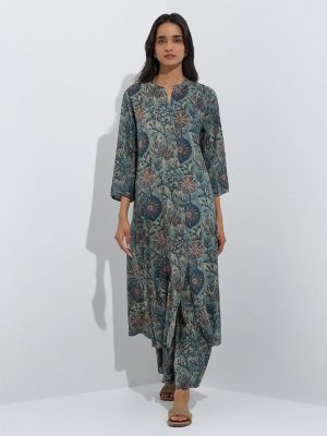 Utsa Blue Floral Printed Palazzos