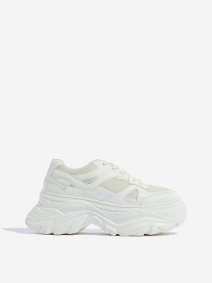 LUNA BLU White Mesh-Detailed Lace-Up Sneakers