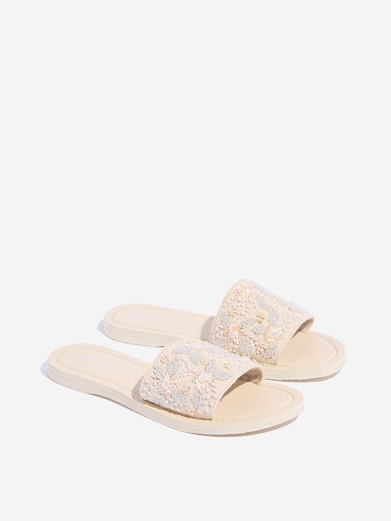 LUNA BLU Light Pink Floral Embroidered Slides - Image 2