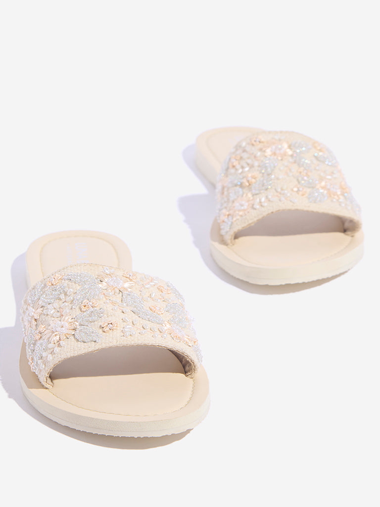 LUNA BLU Light Pink Floral Embroidered Slides - Image 3