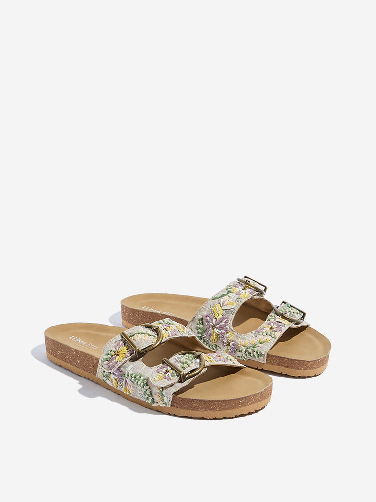 LUNA BLU Lilac Floral Embroidered Slip-On Sandals - Image 2