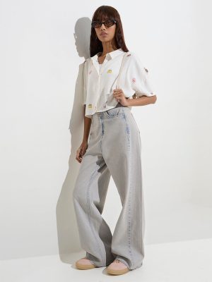 Nuon Off-White Printed Linen-Blend Shirt