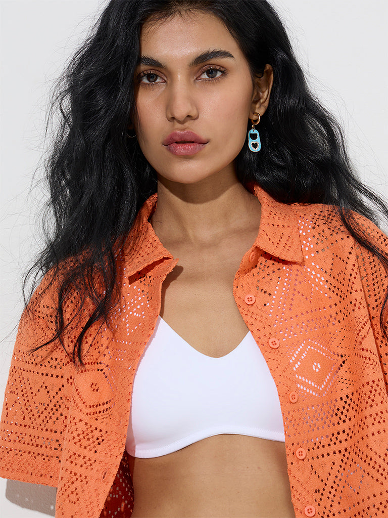 Nuon Orange Crochet-Lace Cotton-Blend Shirt - Image 3