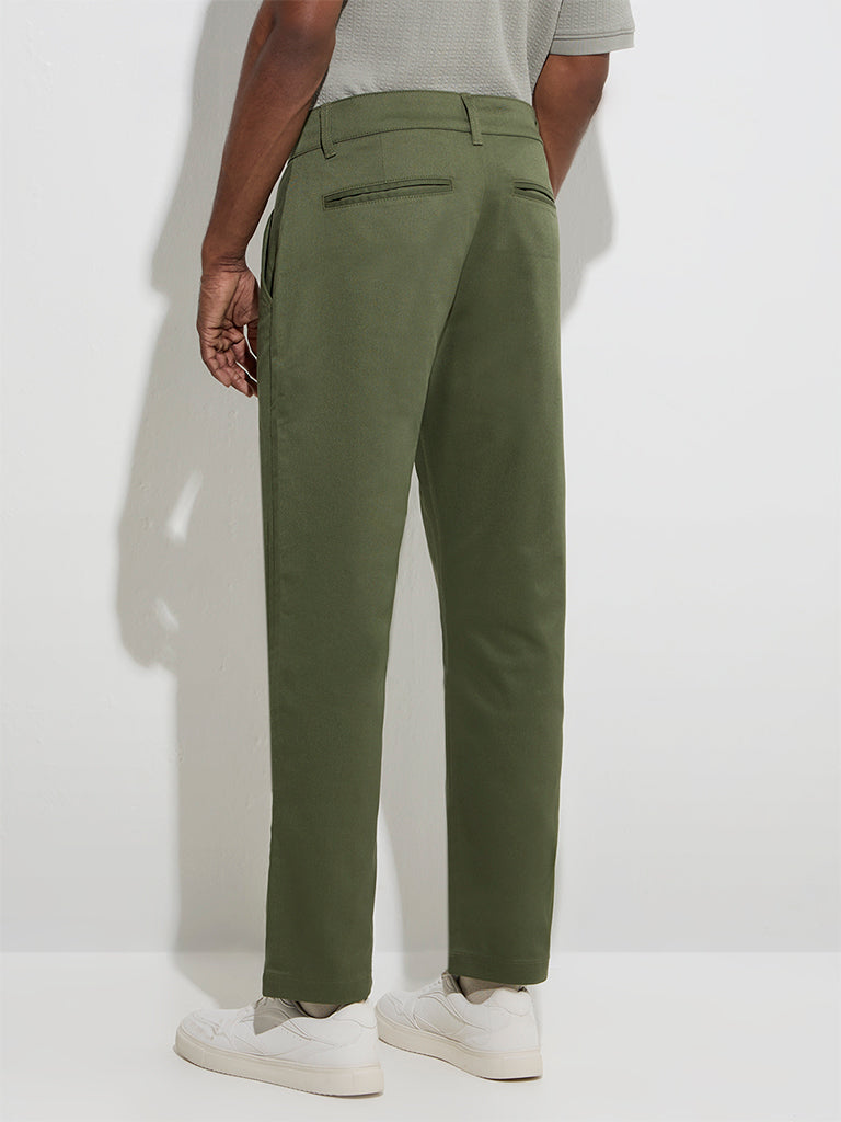 WES Casuals Olive Relaxed-Fit Mid-Rise Cotton-Blend Trousers - Image 5