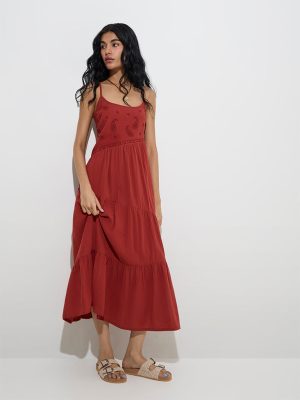 Bombay Paisley Rust Paisley Design Cotton Tiered Dress