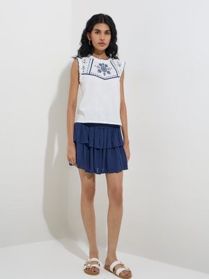 Bombay Paisley Ivory Embroidered Cotton-Blend Top