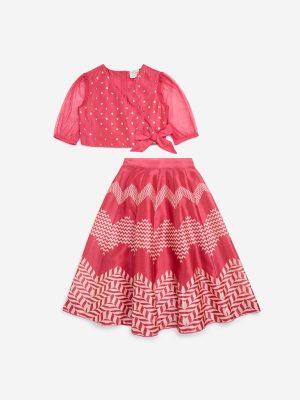 Utsa Kids Coral Chevron Design Top and Skirt Set - (2-8yrs)