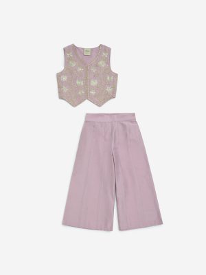 Utsa Kids Mauve Embroidered Vest Top and Palazzos Set - (2-8yrs)