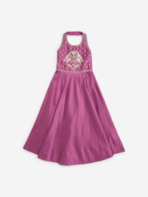 Utsa Kids Plum Embellished A-Line Dress - (2-8yrs)