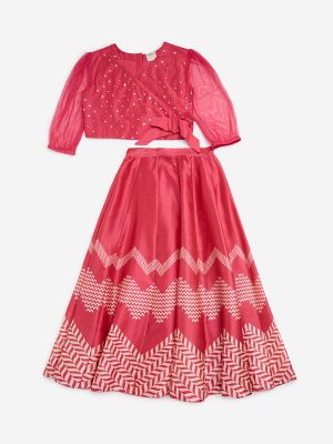 Utsa Kids Coral Chevron Design Top and Skirt Set - (8-14yrs)
