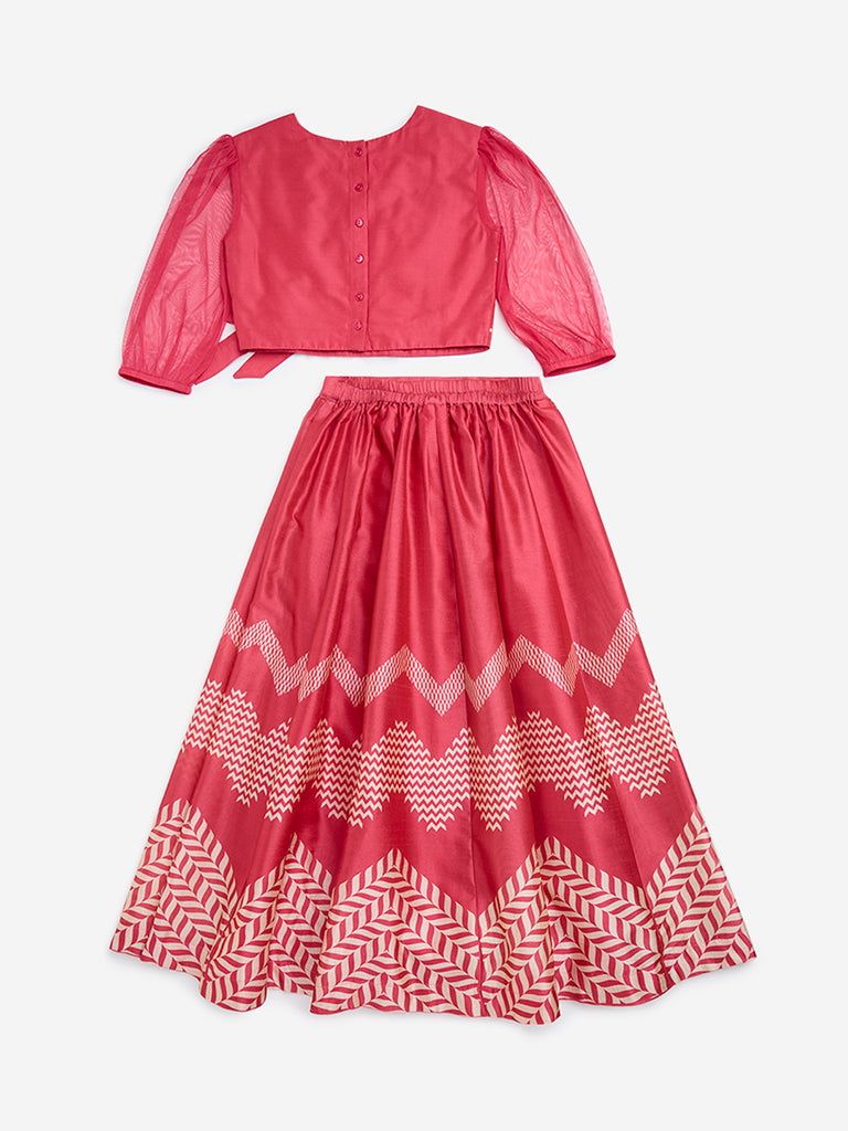 Utsa Kids Coral Chevron Design Top and Skirt Set - (8-14yrs) - Image 2