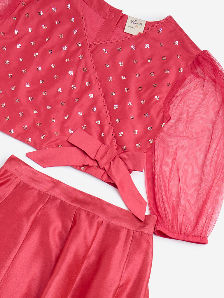 Utsa Kids Coral Chevron Design Top and Skirt Set - (8-14yrs) - Image 3