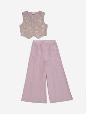 Utsa Kids Mauve Embroidered Vest Top and Palazzos Set - (8-14yrs)