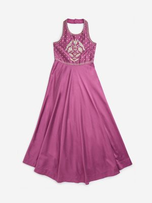 Utsa Kids Plum Embellished A-Line Dress - (8-14yrs)