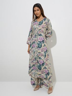 Zuba Multicolour Floral Pattern A-Line Kurta