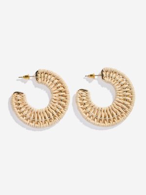 Westside Accessories Off-White Woven Raffia Hoop Earrings