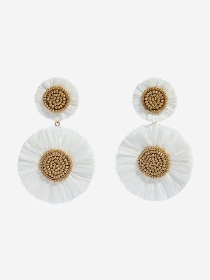 Westside Accessories White Beaded Raffia Earrings