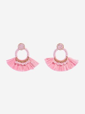 Westside Accessories Pink Raffia Fringe Earrings