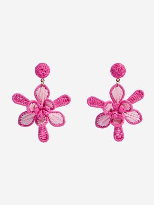 Westside Accessories Pink Floral Raffia Earrings