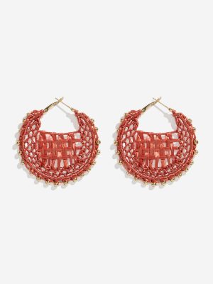 Westside Accessories Orange Woven Raffia-Detailed Earrings
