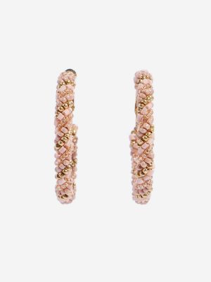 Westside Accessories Pink & Gold Twisted Bead Hoop Earrings