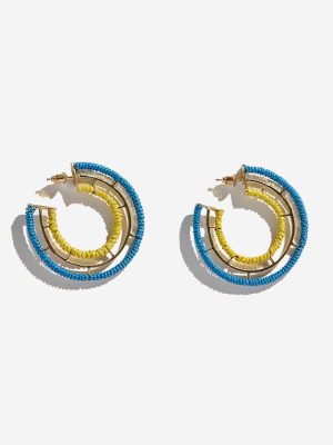 Westside Accessories Blue Threadwork Wrapped Hoop Earrings