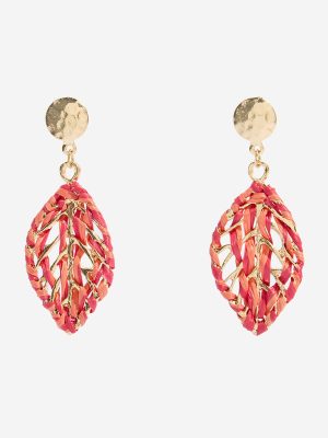 Westside Accessories Red Threadwork Leaf Earrings