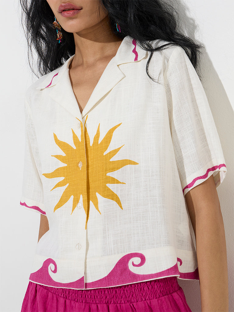 Nuon Off-White Printed Shirt - Image 3