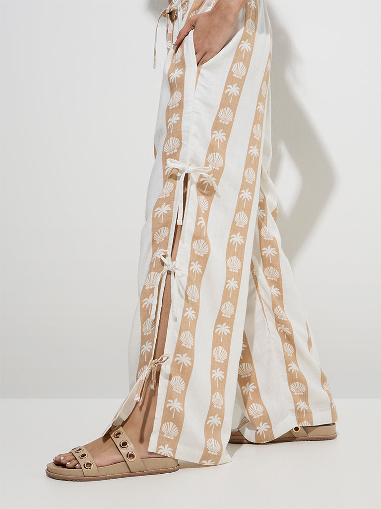 Nuon Beige Shell Printed Mid-Rise Cotton-Blend Pants - Image 2