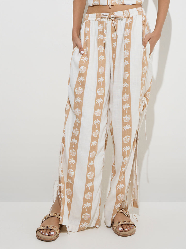 Nuon Beige Shell Printed Mid-Rise Cotton-Blend Pants - Image 3