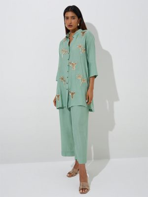 Vark Mint Embellished Tunic with Pants Set