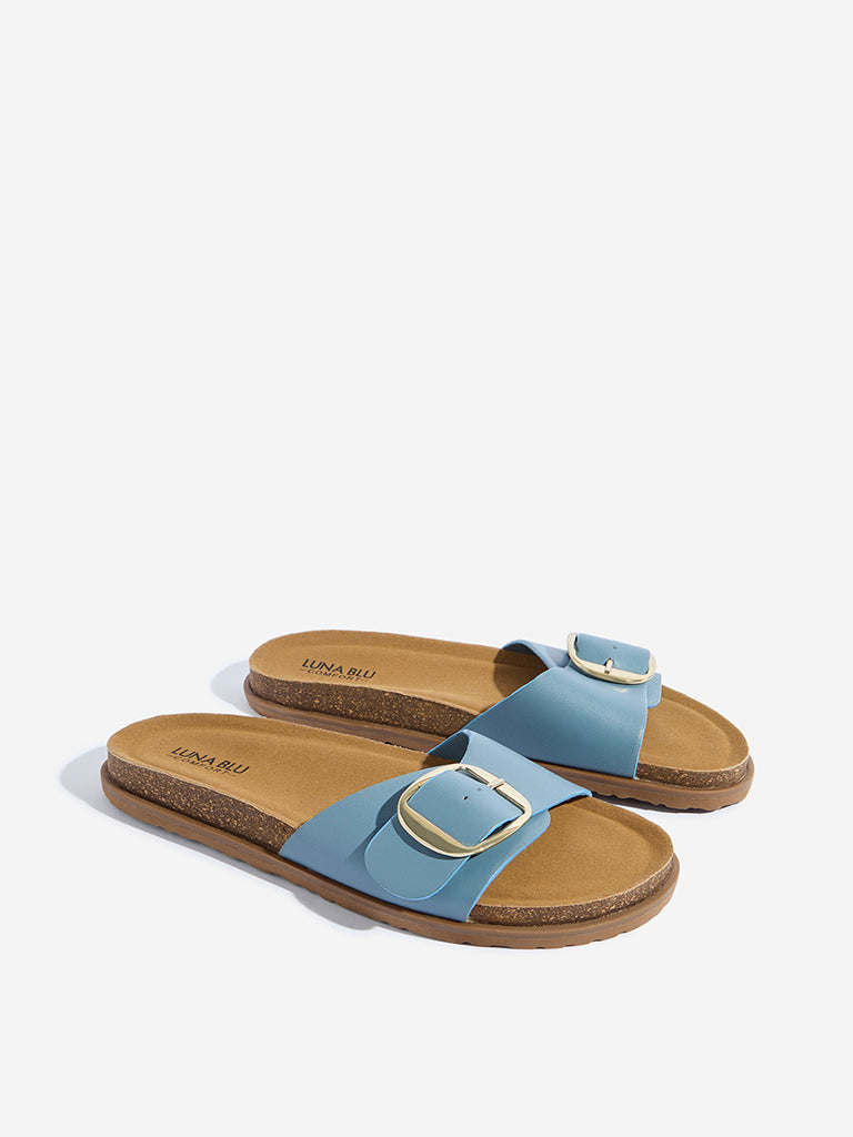 LUNA BLU Blue Buckle-Detailed Comfort Sandals - Image 2