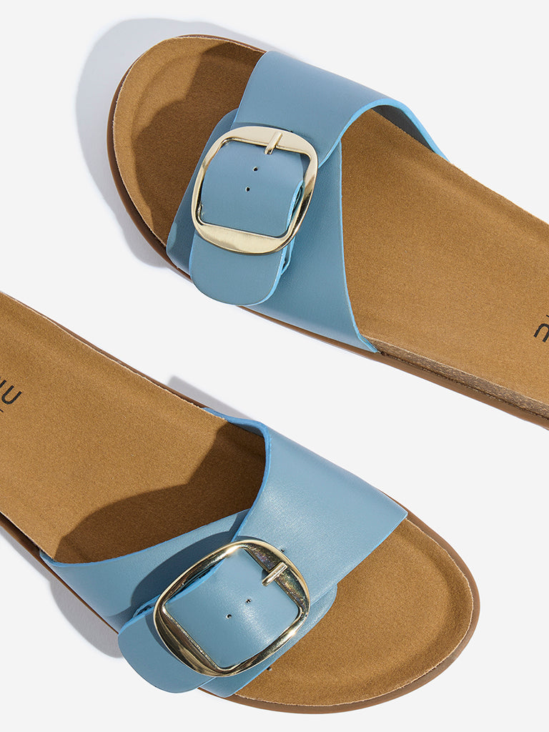 LUNA BLU Blue Buckle-Detailed Comfort Sandals - Image 3