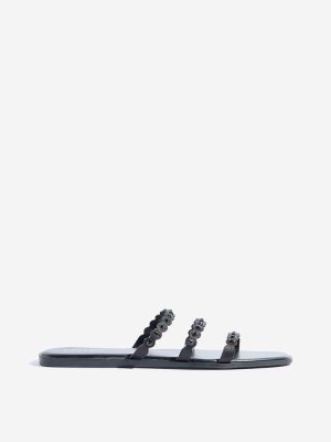 LUNA BLU Black Embellished Multi-Strap Slides