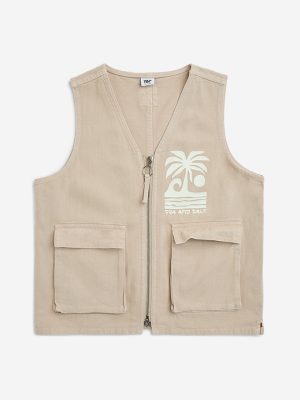 Y&F Kids Beige Printed Cotton Jacket