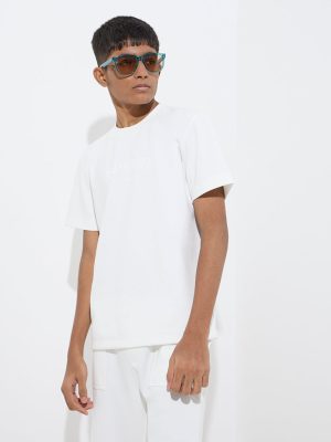Y&F Kids Off-White Text Design T-Shirt