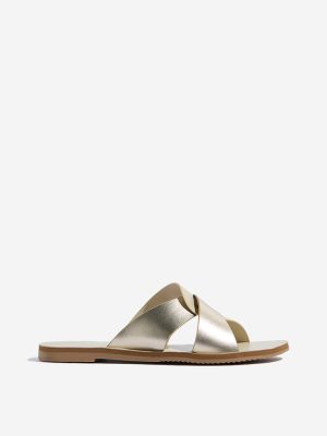 LUNA BLU Ivory Criss-Cross Strap Slides