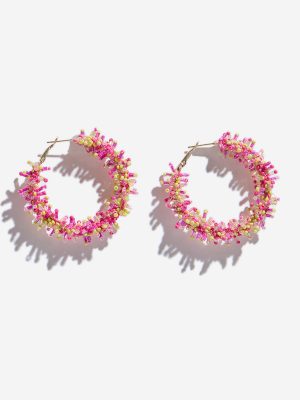 Westside Accessories Pink Beaded Hoop Earrings
