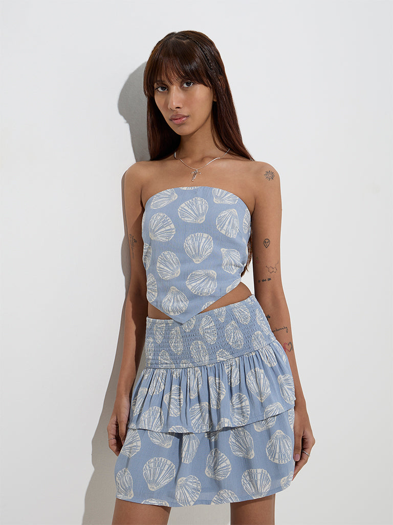 Nuon Dusty Blue Shell-Detailed Tube Top