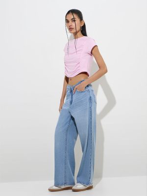 Nuon Light Blue Straight-Fit High-Rise Jeans